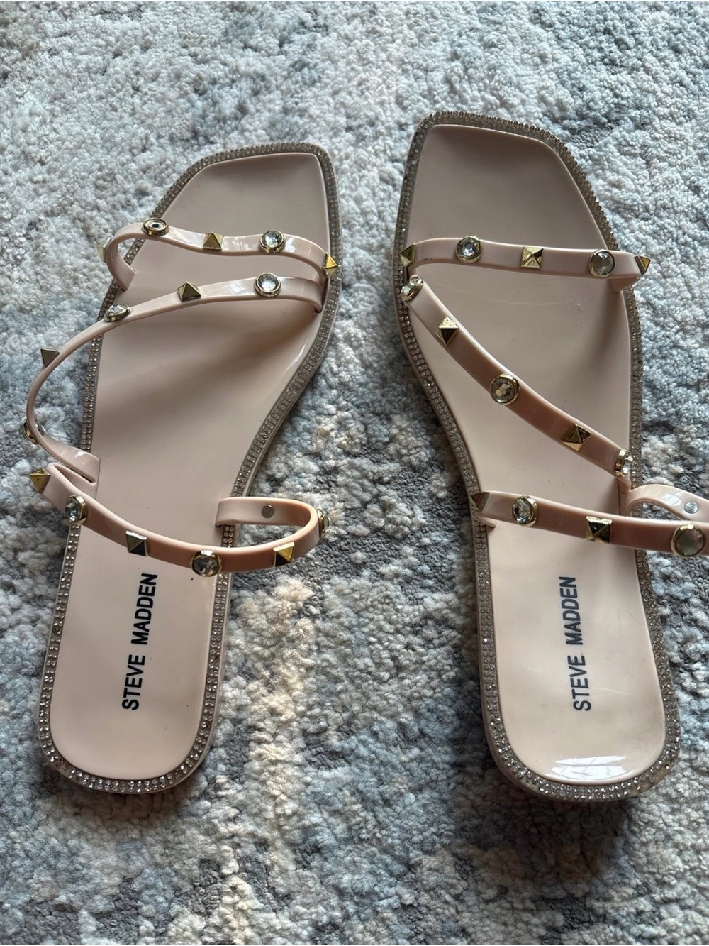Steve Madden Blush Pink Jeweled Strappy Flat Sandals